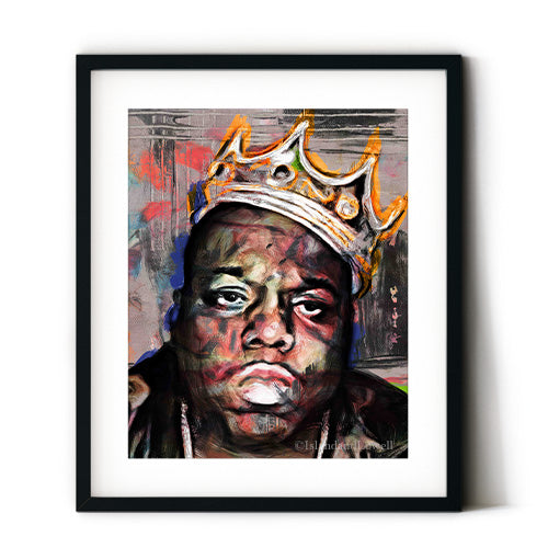 Rapper BIggie Smalls art print. Rap musician art posters. Notorious BIG art. Biggie with crown wall art.