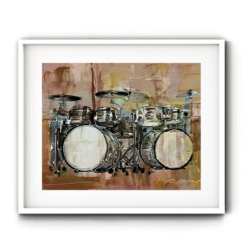 Drummer wall art. Awesome set of drums to decorate your space. Perfect to display in your music room, living room or bedroom. Receive a high-quality reproduction from our original drummer artwork printed onto your choice of paper or a ready-to-hang canvas.