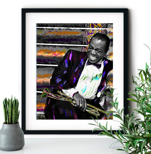 Louis Armstrong art. A beautiful portrait of 'Satchmo,' nickname of trumpet player and singer Louis Armstrong. He was among the most influential musicians in the history of jazz. Receive a high-quality reproduction from our original Louis Armstrong artwork printed onto your choice of paper or canvas.