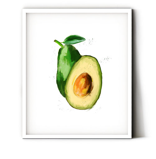 Avocado art print for your kitchen decor. Shades of avocado green to decorate your kitchen. Yummy little print for any cook who loves to make homemade guacamole or just needs that touch of green in their cooking space. Receive a high-quality reproduction from our original avocado artwork printed onto your choice of paper or a ready-to-hang canvas.
