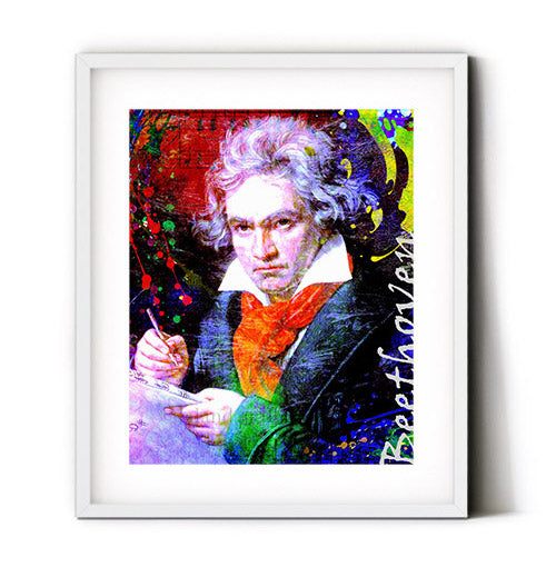 Beethoven wall art. Music composer Beethoven art print to decorate your music room, piano room or living space. Add a classic design of a classical musician to your walls.