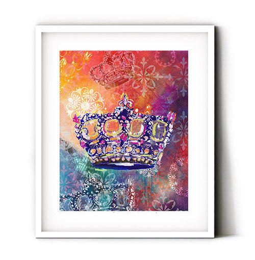 Royal crown wall art. Queen crown art prints. Princess tiara art. Girl bedroom decor crown art.
