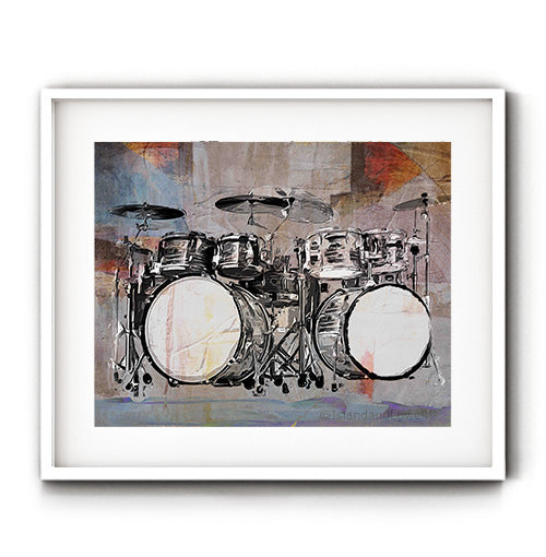 Cool abstract artwork featuring drums. Drummer wall art. Minimal drum art.