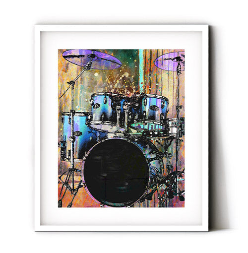 Drums art print. Drums posters. Small drum art print.  Purple blue drums.