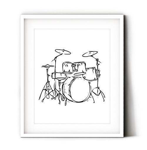 Drums line art. Drummer art minimal. Drum set line art prints. Minimal music wall art.