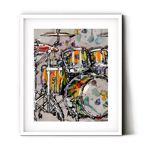 Drummer art prints. Wall decor for a music room. Family game room decor. Music art prints.