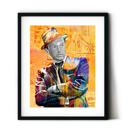 Frank Sinatra wall art. Old blue eyes posters. Actor and crooner Sinatra featured in unique artwork.  Sinatra art prints. Retro music art.