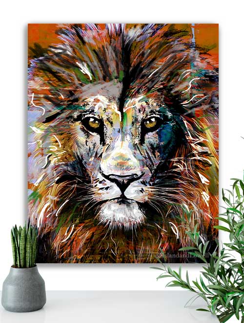Lion wall art. Large lion face portrait art print.