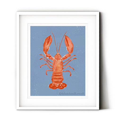 Lobster art print for your kitchen decor. Perfect wall art for the seafood lovers modern kitchen. Lobster wall art to decorate with an ocean inspired theme. Receive a high-quality reproduction from our original lobster artwork printed onto your choice of paper or a ready-to-hang canvas.