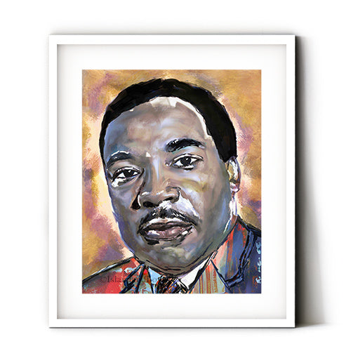Martin Luther King Jr. art print. MLK Jr wall art displayed in a frame. Meaningful wall decor. Martin Luther King portrait.