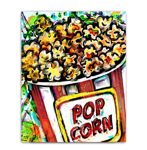 Popcorn wall art. Home movie theater art. Popcorn box art for home movie room. Gift for movie buff.