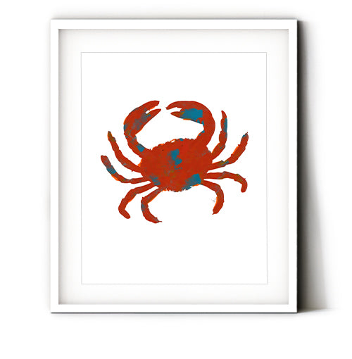 Crab art print for your kitchen decor. Perfect wall art for the seafood lovers modern kitchen. Crab wall art to decorate with an ocean inspired theme. Receive a high-quality reproduction from our original crab artwork printed onto your choice of paper or a ready-to-hang canvas.