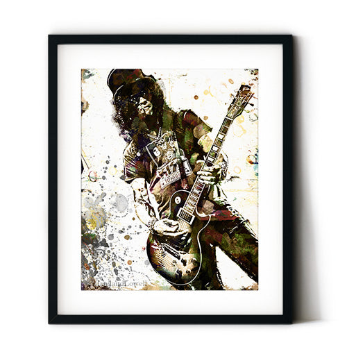 Slash guitar player wall art. Slash art print. Guitar room wall art. Great guitar players art for music room.