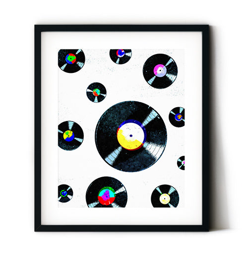 Vinyl records art print. Music record wall art. Music room decor. Music albums art.