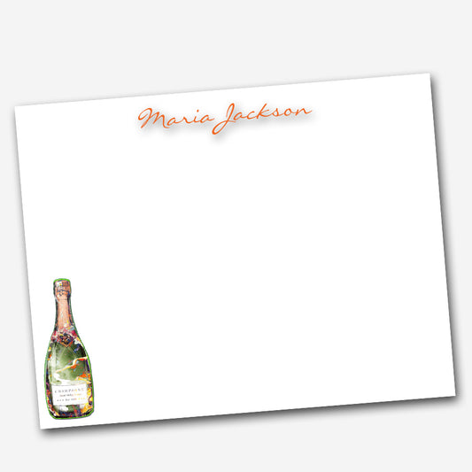 custom note cards with champagne illustration