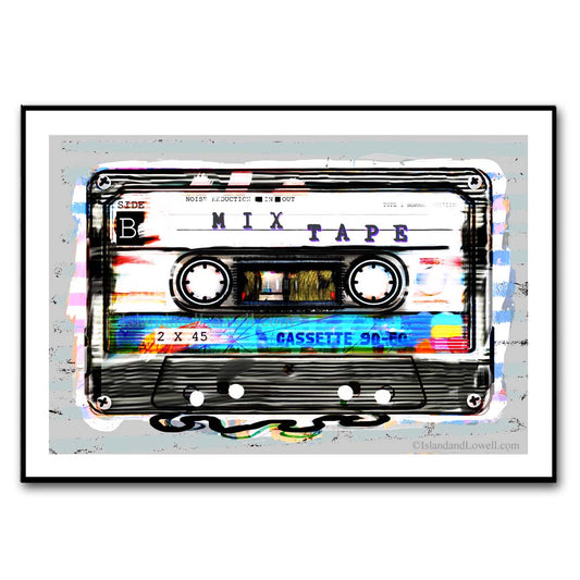 Family music room wall art. Mix tape art poster. 1980s wall art. Cassette tape art.