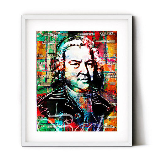 Johann Sebastian Bach art print. Music composer Bach wall art. Classical music decor.