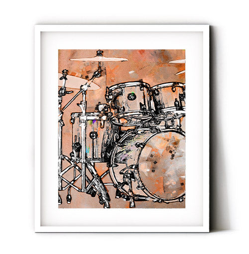 And the beat goes on. Drummer art print. Awesome set of drums to decorate your space. Perfect to display in your music room, living room or bedroom. Receive a high-quality reproduction from our original drummer artwork printed onto your choice of paper or a ready-to-hang canvas.