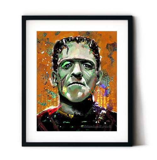 Frankenstein wall art. Movie monsters art prints. Home movie theater room wall art. Media room decor. Scary monsters art.