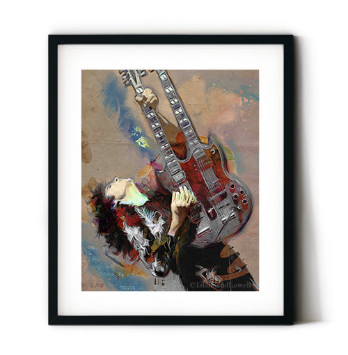 jimmy page art print double neck  guitar page wall art