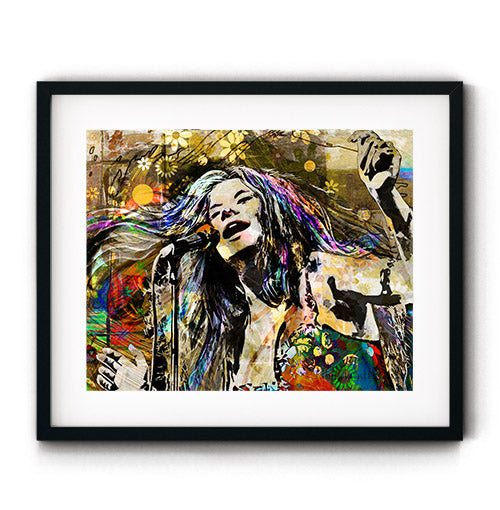 Janis Joplin art print. Great addition to any Janis Joplin fan's art collection. Rock performer Joplin wall art perfect for that boho chic or hippie home vibe. Receive a high-quality reproduction from our original Joplin artwork printed onto paper or canvas.