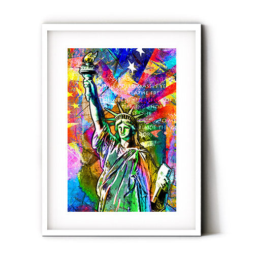 Statue of Liberty artwork. New York pop art. Lady Liberty wall art. Perfect addition to your living room space or home office decor. Receive a high-quality reproduction from our original Lady Liberty pop art printed onto your choice of paper or a ready-to-hang canvas.