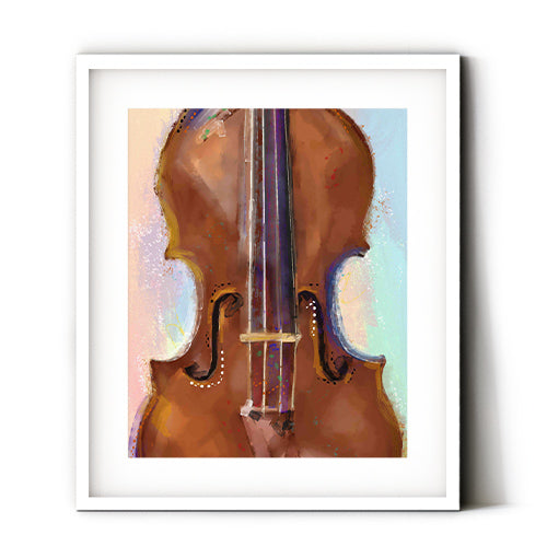 Violin art print. A contemporary violin design for your music room or as a gift for any violin player. Receive a high-quality reproduction from our original violin artwork printed onto your choice of paper or a ready-to-hang canvas.