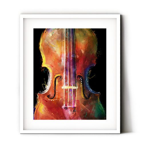 Violin art print. A contemporary violin design for your music room or as a gift for any violin player. Receive a high-quality reproduction from our original violin artwork printed onto your choice of paper or a ready-to-hang canvas.