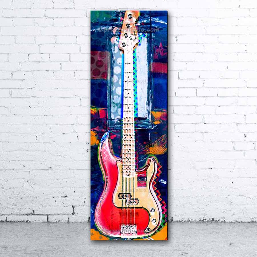 bass guitar art, canvas 12x36, music room art, studio apartment decor, boys room music, girls room music