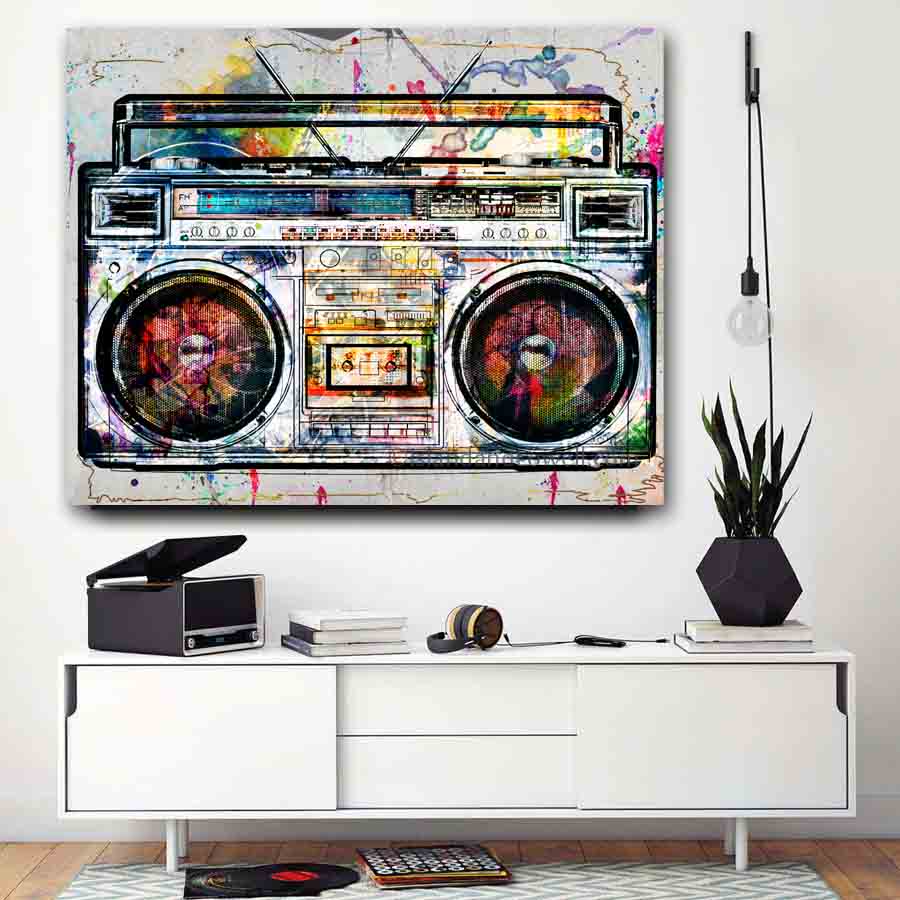 Large boombox wall canvas. 30x40 cool music art. Boombox canvas print.