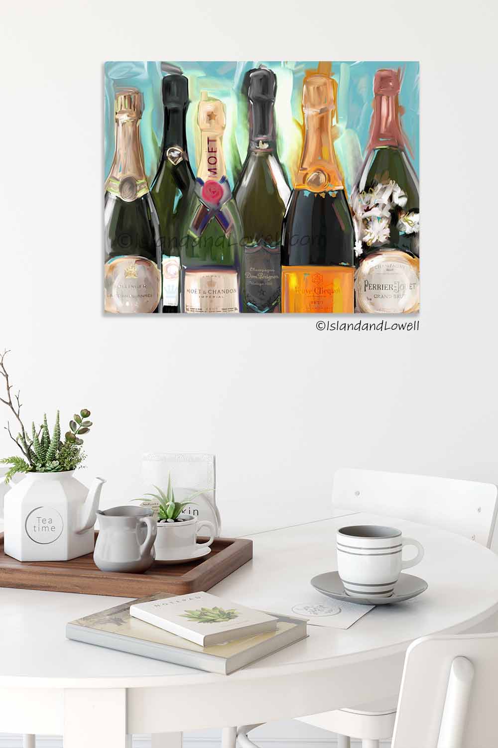 Champagne wall art. Champagne bottles art print. Bar cart decor.