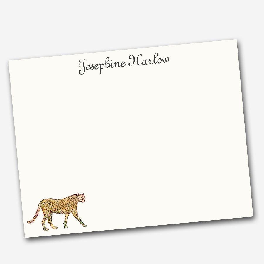 personalized note cards with cheetah illustration