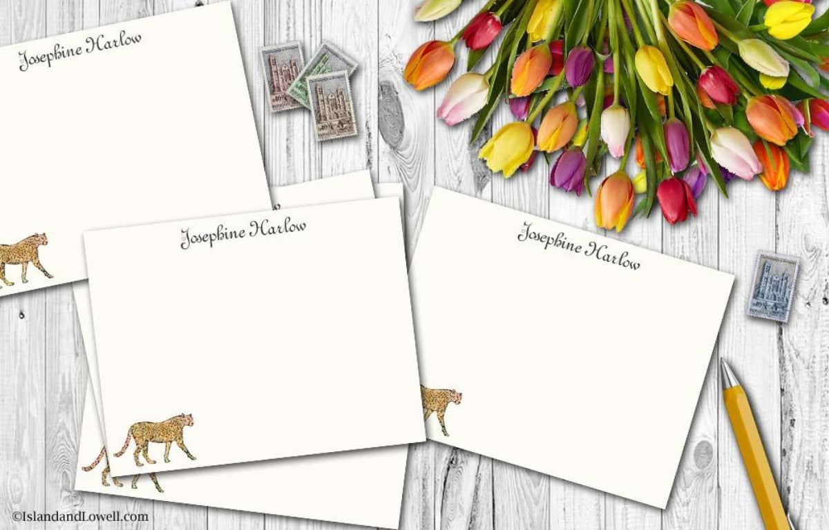 custom name cards with cheetah art