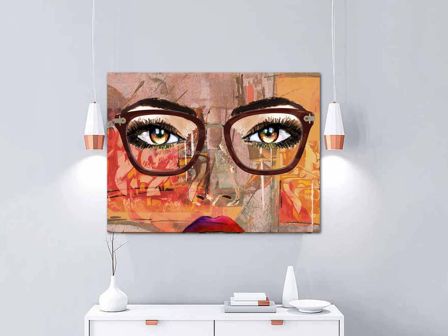 womans eyes wearing eyeglasses art