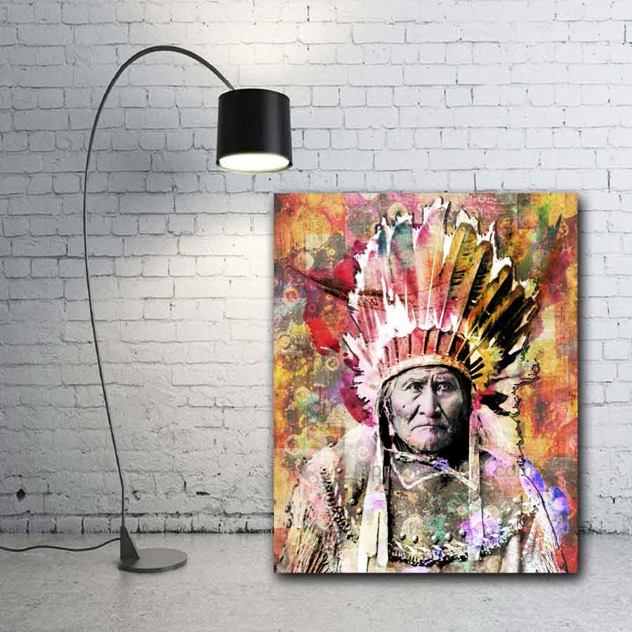 geronimo wall art canvas of Apache tribe leader Geronimo.