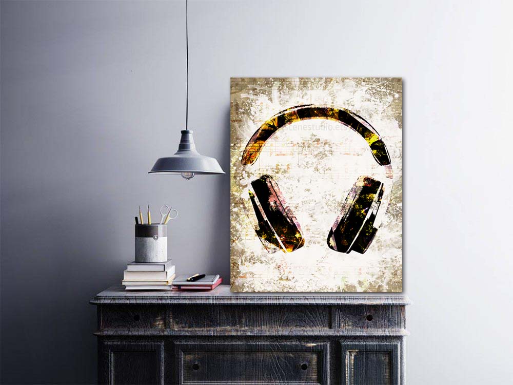 Music headphones canvas wall art. Music headphones wall art for living room. Large wall art for living room music. Headphones art prints.