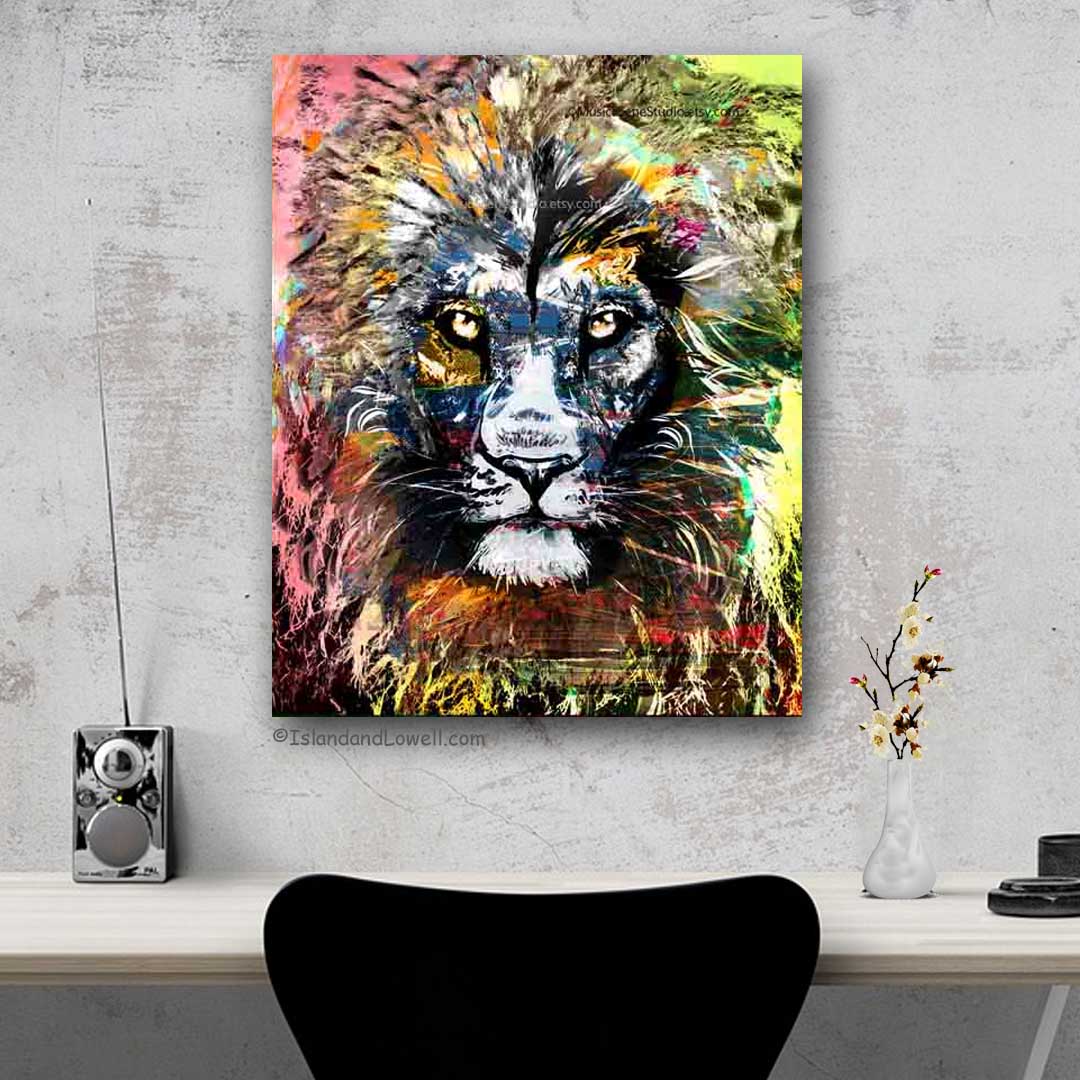 lion face art canvas print, safari wall art