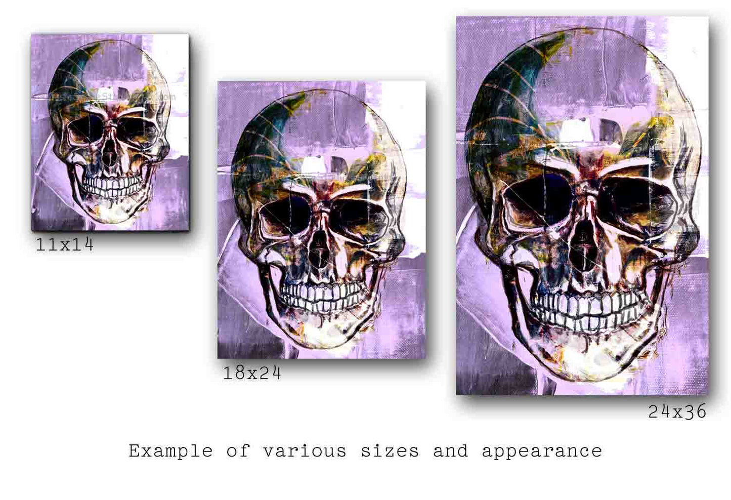 large skull wall art, purple colors